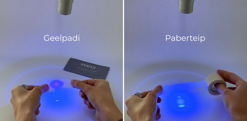 Geelpadi ja paberteip UV lambi all Geelpadi ja paberteip UV lambi all